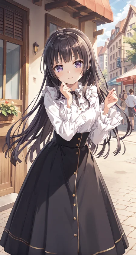 score_9,score_8_up,score_7_up,
official art,official style,game cg,megami magazine,
uncensored,
1girl,
bang dream!,
shirokane rinko,
srknrnkcasual,black hair,very long hair,black ribbon,black skirt,blunt bangs,long skirt,white shirt,
frilled shirt collar,frilled sleeves,frills,high-waist skirt,hime cut,neck ribbon,purple eyes,
<lora:band_dream_shirokane_rinko_pony:1>,