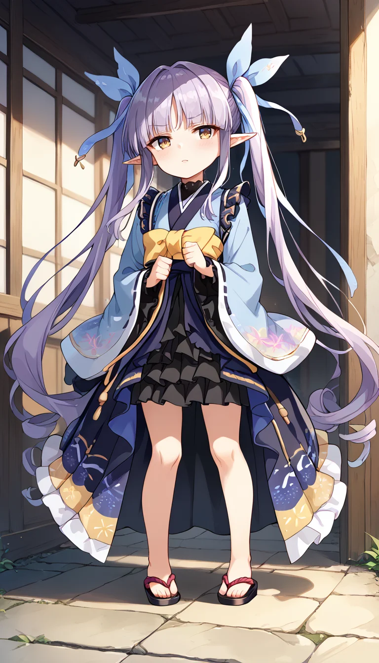 score_9,score_8_up,score_7_up,
official art,official style,game cg,megami magazine,
kyoukadef,
(black skirt:1.2),blue kimono,blue ribbon,black skirt,blush,bow,brown eyes,dress,elf,frilled sleeves,frilled skirt,
frills,hair ribbon,japanese clothes,kimono,layered skirt,long hair,long sleeves,pointy ears,purple hair,
ribbon,skirt,twintails,very long hair,wide sleeves,yellow eyes,
1girl,solo,
standing,full body,
<lora:princess_connect_kyouka_pony_v1:1>,