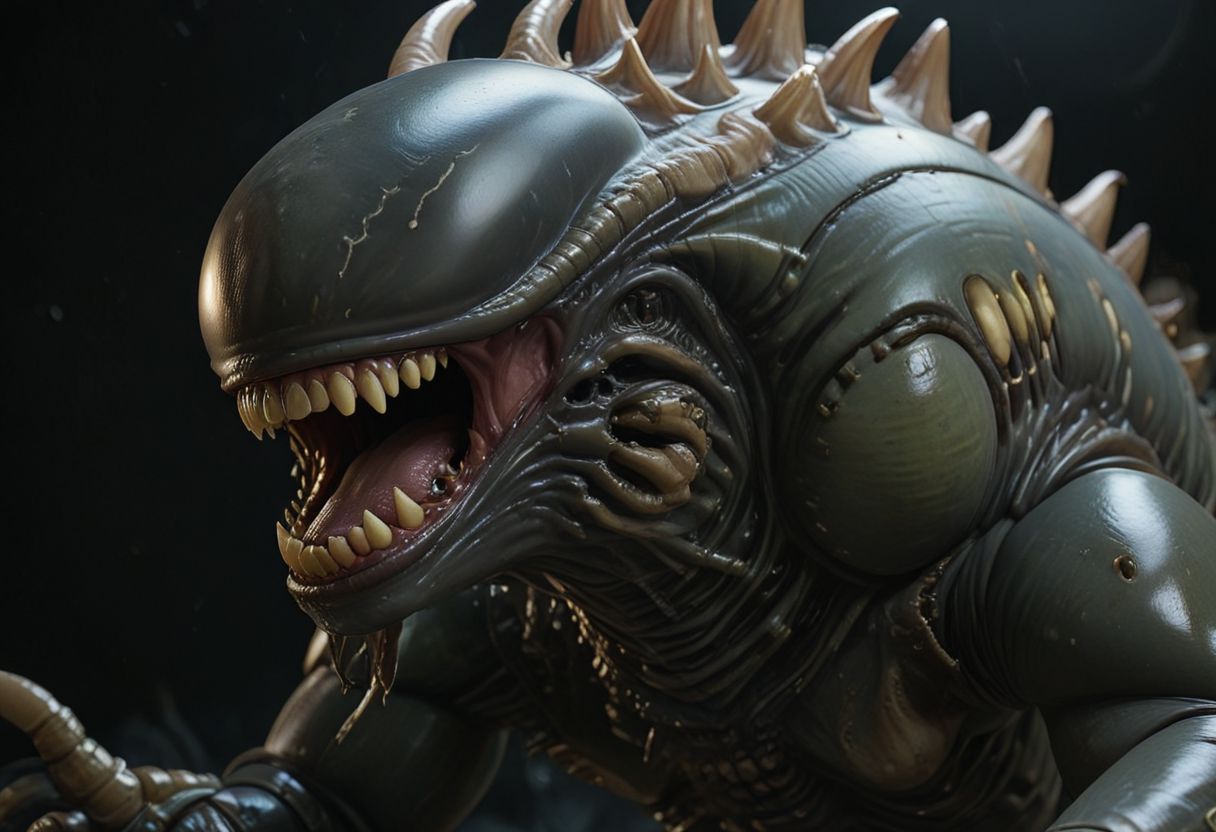 cinematic, xenomorph chonkasaurus, black, dark, scifi, slimey, raytracing, HD, 4k, floating energy, night, dark, (energy effects:1.3), <lora:chonkasaurus-000003:1>, <lora:add-detail-xl:2>