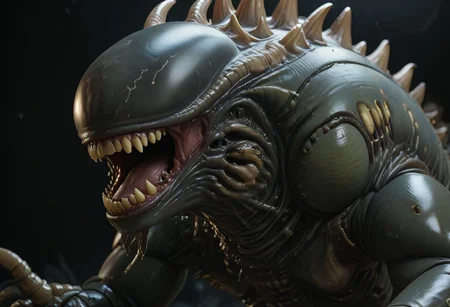 cinematic, xenomorph chonkasaurus, black, dark, scifi, slimey, raytracing, HD, 4k, floating energy, night, dark, (energy effects:1.3), <lora:chonkasaurus-000003:1>, <lora:add-detail-xl:2>