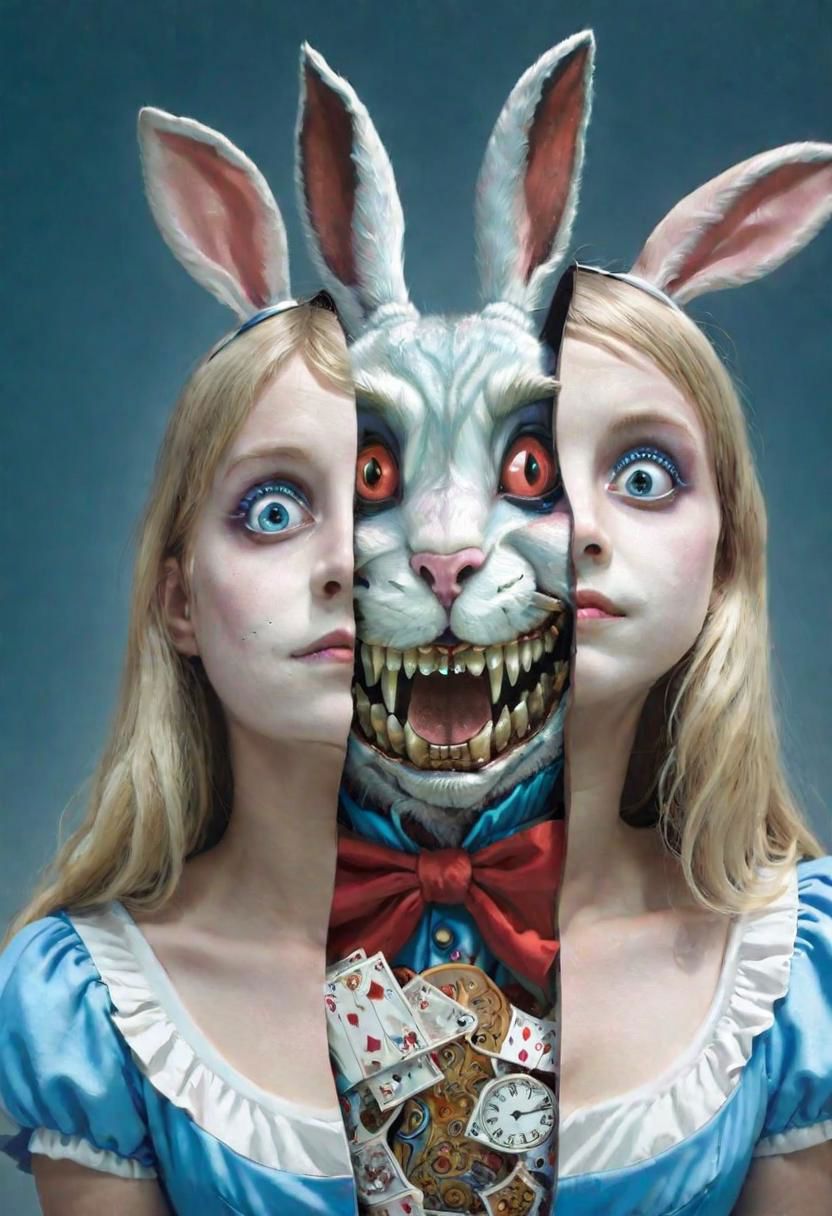 Split head and body of ((Alice in Wonderland)) inside White Rabbit inside Alice in Wonderland