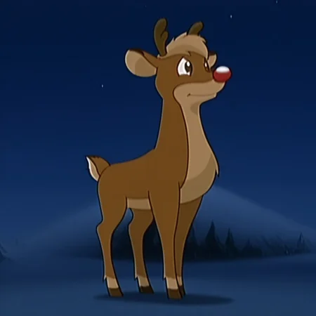 Rudolph, reindeer, 2D, cartoon, male, pokemon (creature), ears, antlers, standing, red nose, flat colors,