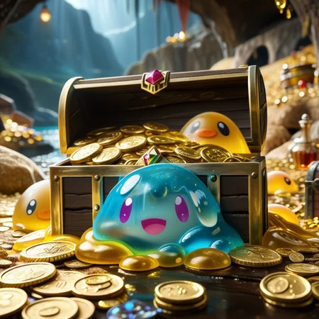 chalice made out of slime, fancy cup made out of slime, fancy chalice made out of slime, Detailed chalice made out of gold slime, Gem-studded slime chalice, multi-colored gems made out of slime, in a room of treasure made out of slime, gold coins and bars made out of slime, wood-like treasure chest made out of slime, wood-colored slime chest,
treasure-room, treasure, treasure chest, gemstone, coins, gold bars, gold pile,
everything made of slime, No simple background,
((translucent slime)), ((transparent slime)), (bioluminescent slime), sl1m3, slime, ais-blmn, watce, je11y, thickwater, great lighting, ral-lava, even lighting, no bright spots,