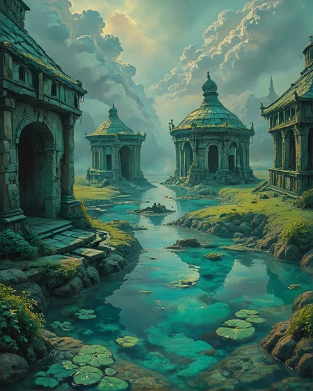 Surreal Landscape, Creator Landscape,
Theodore Rousseau (Barbizon School), Giant sequoia grove in morning mist, water striders on pond, roman bathhouse hypocaust,chamois leaping.
<lora:ClassipeintXL2.1:0.799> oil painting,
<lora:extremely_detailed:0.176> extremely detailed,
<lora:add-detail-xl:0.754>,
<lora:dreamshaperXL10_lora:0.689>,
<lora:Flux-XL_Scenery: 0.303> flux-scenery,
detailxl,
advntr,
<lora:tbh112-sdxl:0.7> style of Gregory Fromenteau,