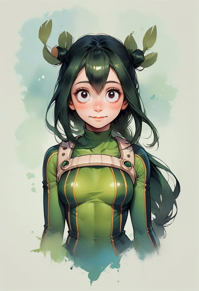 Faded Headshot, faded bottom, faded edges ,score_9,score_8_up,score_7_up,score_6_up,score_5_up, rating_safe,
1girl, Tsuyu Asui, \(My Hero Academia\)/,(ultra HD quality details), long hair, black hair, black eyes, low-tied long hair, hair rings,
gloves, bodysuit, green bodysuit,
(skinny), cute, firm breasts, (petite girl), pretty girl, vivid colors,
beautiful, centered, looking at the camera, approaching perfection, dynamic, moonlight, highly detailed, watercolor painting, artstation, concept art, smooth, sharp focus, illustration,
small breasts, deep cleavage,