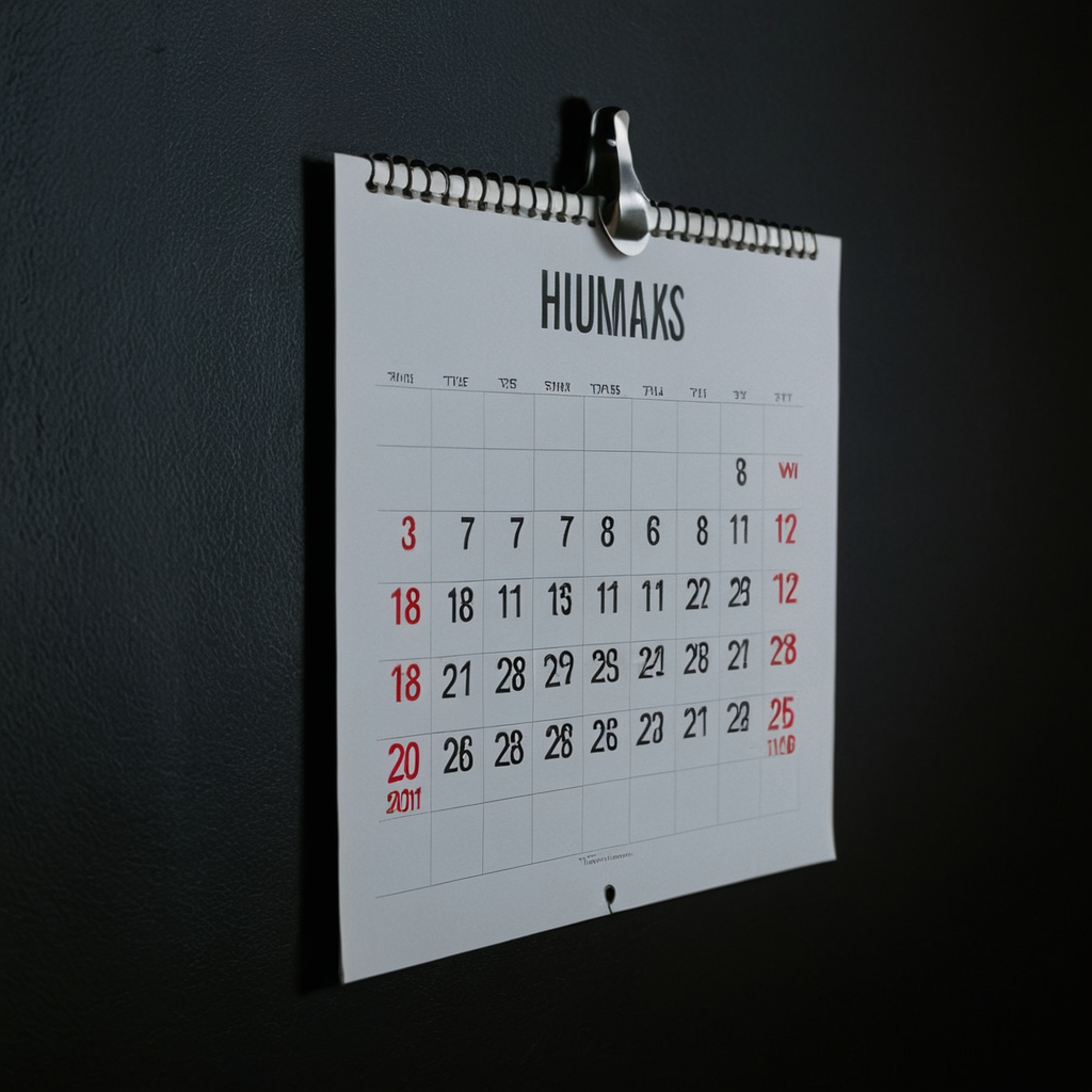 <lora:add-detail-xl:1>
<lora:detailed:0.3>
<lora:perfection style:0.3>
<lora:xl_more_art-full_v1:0.3>
 <lora:Donnie Darko film style:1>
a calendar is hanging on a wall,no humans,black background,calendar (medium),calendar (object) , cinematic, film, Donnie Darko film style