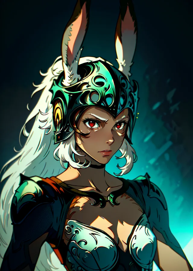 <lora:Fran:0.7>, fran \(ff12\), helmet, crimson eyes, white hair, long hair, armor
(masterpiece:1.2), (best quality, high quality, absurdres, 8k, (Studio Trigger style), studio lighting, high contrast), (beautiful viera, highly detailed), expressive eyes, 1girl, athletic<lora:None:1>