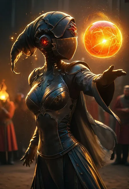 action shot, AtomicHeartTwinsCosplay, holding vibrant black-rainbow sss glowing orbstaff,
pointed hat, translucent skin, Describe the captivating scene captured in the vintage photograph featuring a Bedouin artist skillfully wielding his magic orbstaff amidst a mesmerized audience. Provide details about the artist's attire, the capes intricate design, and the expressions of the onlookers as they witness this extraordinary performance., amazing quality, masterpiece, best quality, hyper detailed, ultra detailed, UHD, perfect anatomy, portrait, dof, hyper-realism, majestic, awesome, inspiring, closeup, an weathered outworn old Fantasy cape, smooth, Closeup, by Dring, rust paint peelz, atmospheric haze, cinamatic composition, soft shadows, national geographic style
