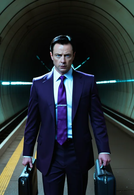 the g-man, thin middle-aged, suit, dark purple tie, briefcase, pale skin, black hair, dark blue eyes, expressionless, city 17 tunnel at night,
combinestyle