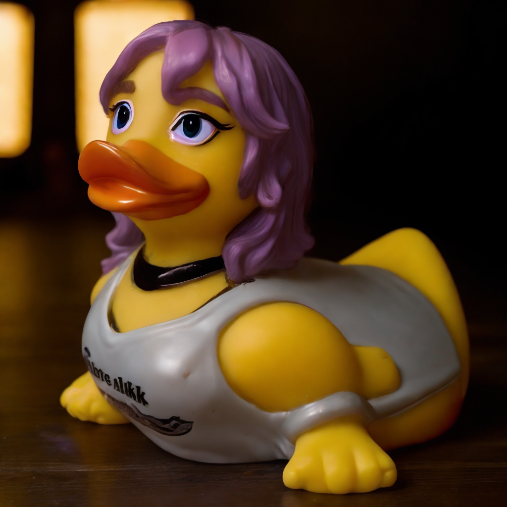 rubberduck b1ll1331ll1sh, slant left, in street<lora:rubberduck-000009:1>, 8k, 4k, detailed