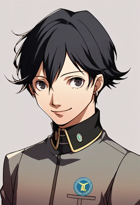 score_9, score_8_up, score_7_up, source_anime, BREAK, solo, 1boy, smile, looking at viewer, <lora:P4-Portraits-pdxl_Fp:1>, simple background, portrait, <lora:Naoya-pdxl_Fp:1>, naoyap1, school uniform, grey pants, single earring, emblem, black hair, black eyes, short hair, closed mouth,