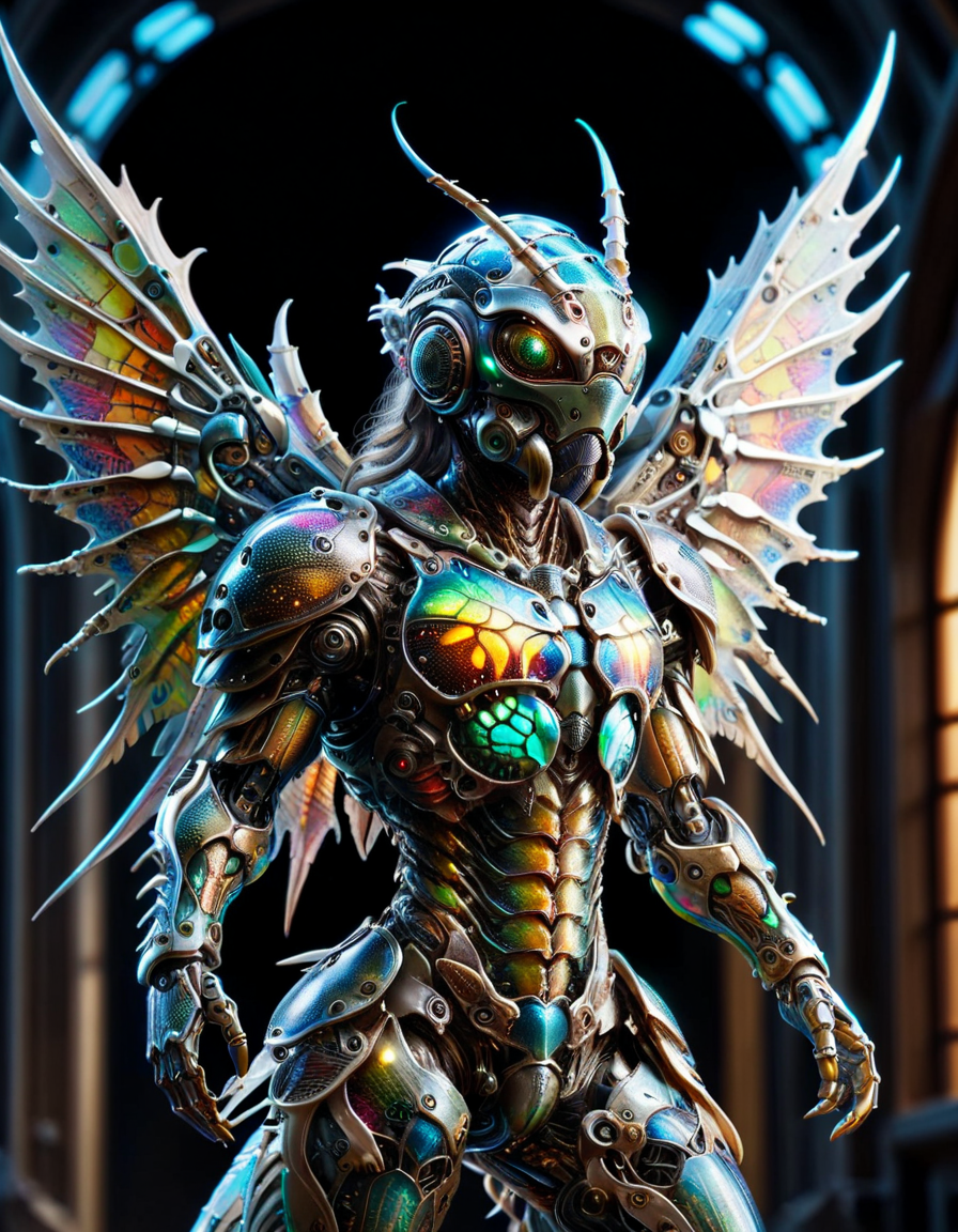 (best quality, masterpiece, colorful, dynamic angle, highest detailed)upper body photo, full body photo, fashion photography of cute ral-anmlsktn mechangel, glowing 4 wings, solo, glowing armor, glowing halo, building, glowing mechanical 4 wings (intricate details, hyperdetailed:1.15), detailed, light passing through hair, (official art, extreme detailed, highest detailed), made out of ral-anmlsktn <lora:ral-anmlsktn:1>