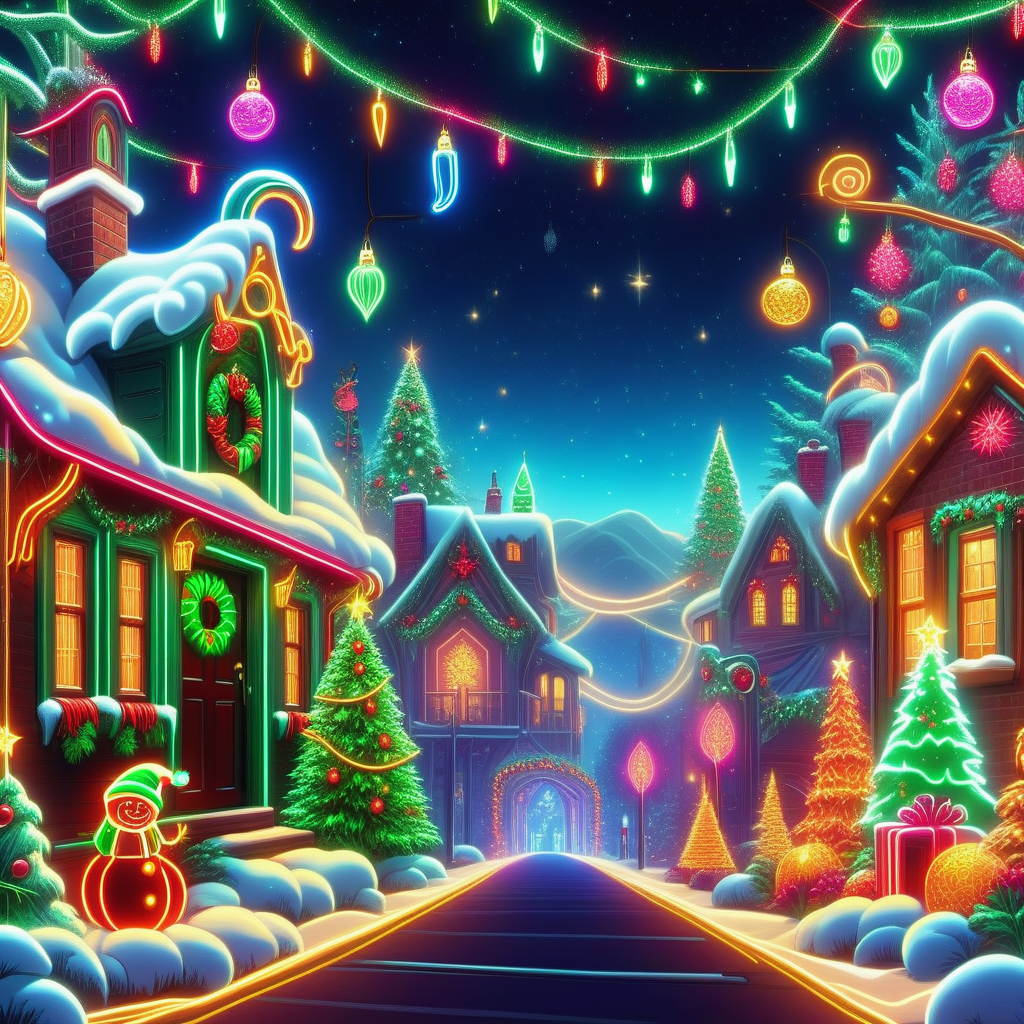 hyper detailed masterpiece, dynamic realistic digital art, awesome quality, DonMN30nChr1stGh0stsXL neon cozy and warm scenes, hermey the elf, holly,sweet potatoes, tranquil and serene, christmas lights, going on a holiday light tour  <lora:DonMN30nChr1stGh0stsXL-000009:1>