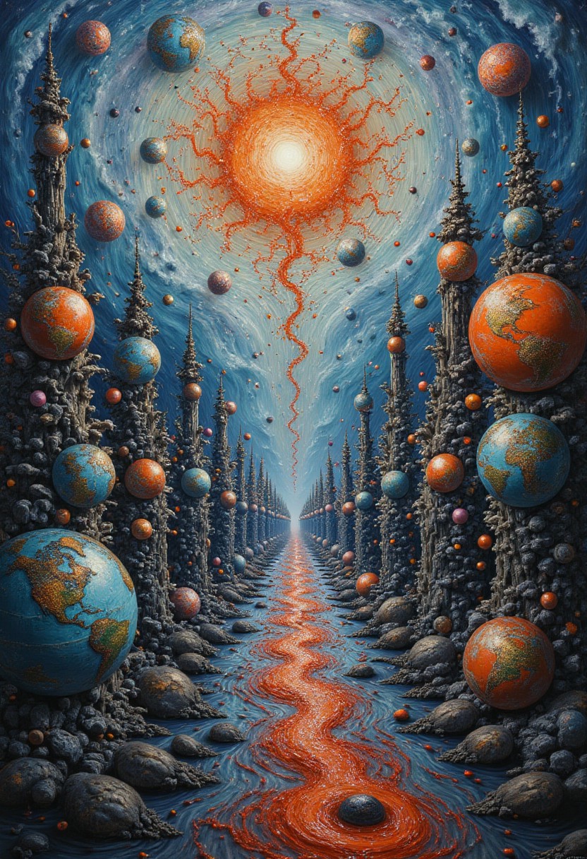 abstract painting, a vivid dreamscape with floating symbols, distorted architecture, melting clocks, and surreal transitions between realities, {ethereal swirls of color and unconscious imagery}, dreamy atmosphere, acrylic on canvas, abstract expressionism, inspired by Salvador Dalí, Joan Miró, and Wassily Kandinsky, soft brushwork with layered textures, surrealist influences, vibrant and misty tones, cinematic lighting, focus on emotional chaos and subconscious, wide composition, 8k resolution, volumetric light, richly textured, matte finish