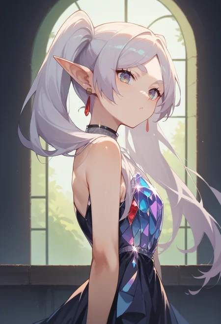 score_9, score_8_up, score_7_up, score_6_up, source anime,
nereirfpnxl, frieren, pointy ears, elf, red earrings, twintails,
crystalline dress, bare shoulders, looking at viewer, from side , hip vent,
volumetric lighting, low key, high contrast, dark room, furniture, indoors, vivid color, window,
masterpeice, best quality, very aesthetic, absurdres
<lora:frieren_nereirfpnxl_pony_v2:0.8>
<lora:crystalline_dress-PD-1.0:1>