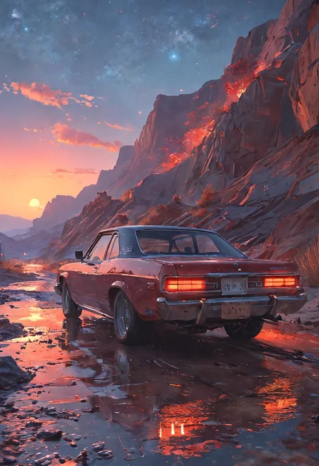 A starry night ride through a long desert road Neon lights, Vibrant colors, By Makoto Shinkai, Stanley Artgerm Lau, WLOP, Rossdraws, James Jean, Andrei Riabovitchev, Marc Simonetti, krenz cushart, Sakimichan, trending on ArtStation, digital art <lora:add-detail-xl:1> <lora:MJ52:0.5>