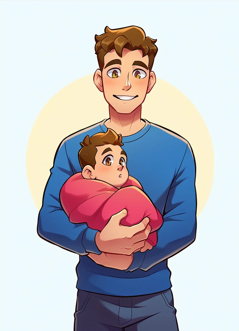 zPDXL3, 19 year old boy, <lora:babySwa:1> baby carry, swaddled,, male focus
