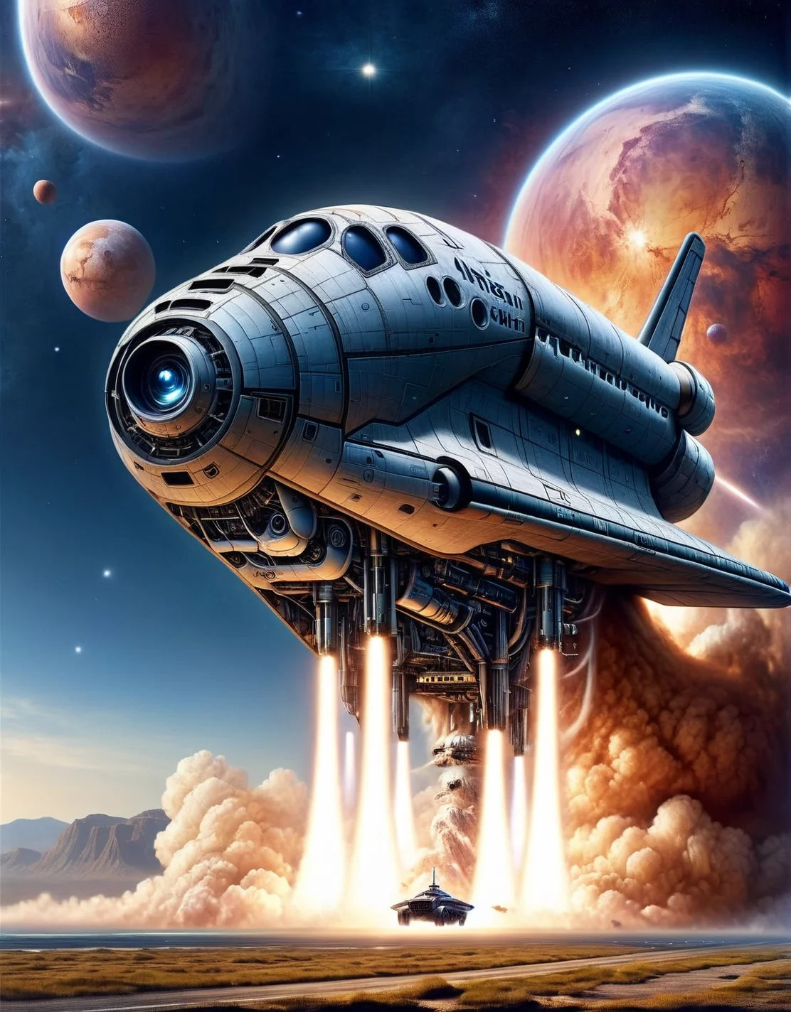 A ais-rbts spaceship, launching towards a distant nebula, its engines blazing. <lora:ais-rbts-sdxl:1>, masterpiece, uhd, 4k