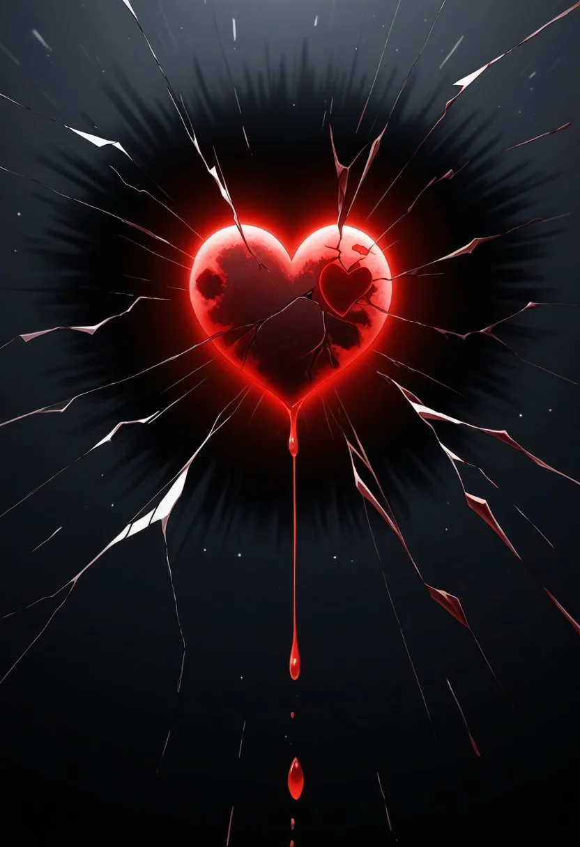 (shaking effects:1.3)Fluff ((ambient colored light flowing particles :1.3),(off ballance view :1.3), (use warm colors:1.2),(()Score_9,exquisite composition , skindentation, Split toning, (ray tracing ),(shadows:1.3),( (darker shadows ) , Subject separation, depth of field,
A blood dripping (broken heart shaped moon :1.8)