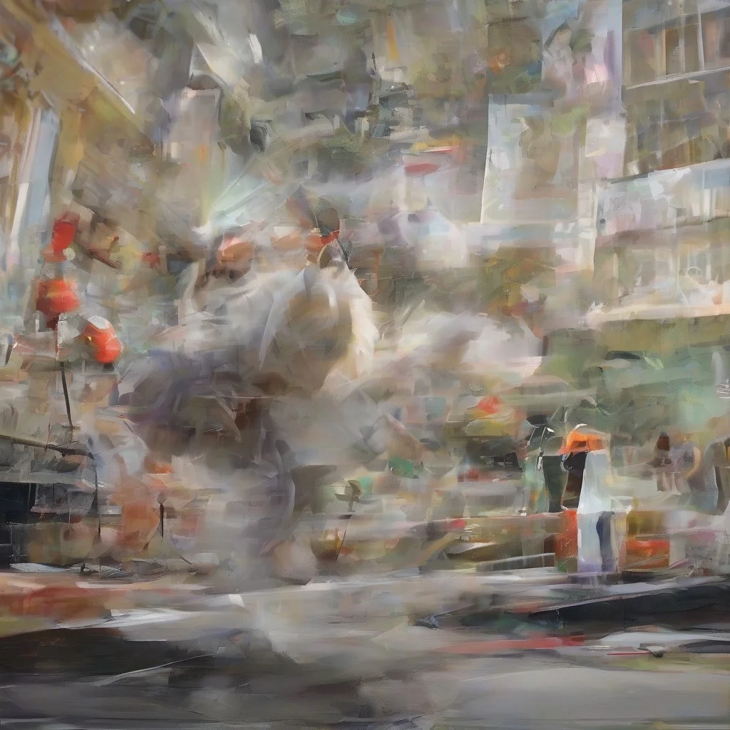 blur speed, active scene, At a street milk market, a gray cat (running pose) holds a bottle saying BUZZ in his upper paws, runs quickly and laugs, cat inside a huge bubble