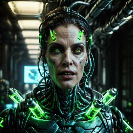 raw photo,cinematic shot,photorealistic,solo,portrait of a cybermutant woman with glowing tubes, <lora:Fleshmutant_R2-000003:1>