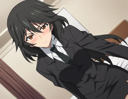 score_9, score_8_up, score_7_up, source_anime,
chifuyuorimura, <lora:chifuyu-orimura-s2-ponyxl-lora-nochekaiser:1>,
chifuyu orimura, long hair, bangs, black hair, hair between eyes, brown eyes,
skirt, shirt, long sleeves, jacket, white shirt, necktie, black skirt, black jacket, formal, suit, black necktie, pencil skirt, skirt suit,
indoors, bed, bed room, on side, blush, drunk,
looking at viewer, cowboy shot, solo, dutch angle,