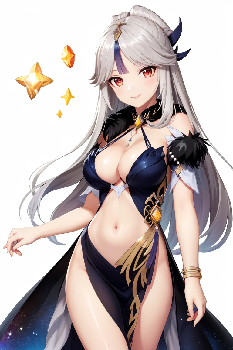 (8k, best quality, masterpiece), ultra-detailed, (high detailed skin),
<lora:(v2)nguang-000004:0.85:char>, nguanglf, cleavage, constellation, covered_navel, dress, fur_collar, fur_trim, galaxy, jewelry, light_particles, long_hair, medium_breasts, milky_way, shooting_star, silver_hair, smile, space, starry_sky_print, very_long_hair,
(white background, simple background:1.4), (black outline:1.2),