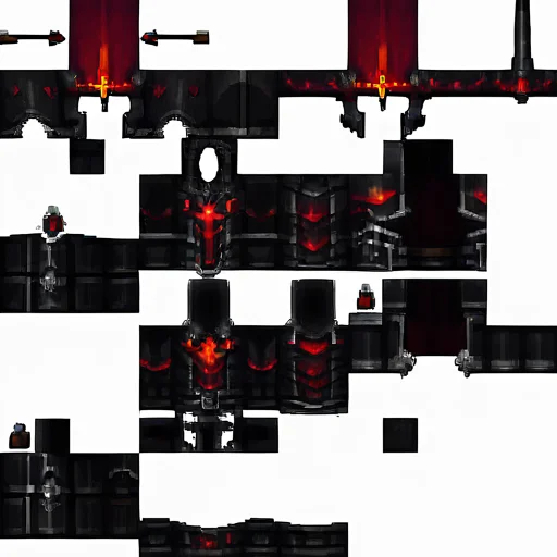 <lora:MinecraftArmor_Pony_3:1> MinecraftArmor, no_human, armor texture layer, white background, texture map, red and black armor with dragons horns, no particles