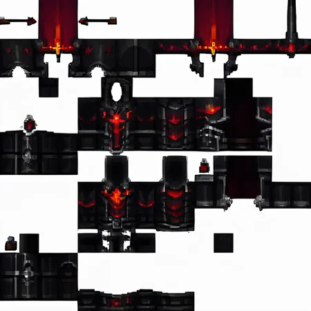 <lora:MinecraftArmor_Pony_3:1> MinecraftArmor, no_human, armor texture layer, white background, texture map, red and black armor with dragons horns, no particles