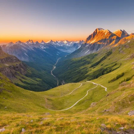 photo of a beautiful mountain vista at sunset trending 8k | <hypernet:longexposure:1>