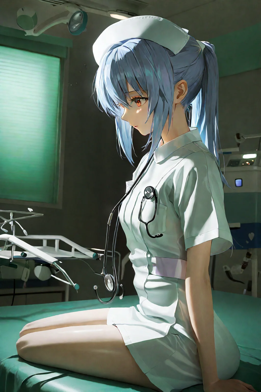 1girl, natural lighting
hospital, operating room,
(((White))) nurse uniform smooth, nurse, nurse hat, stethoscope,
ayanami rei,
<lora:nurse_uniform_xl_v1_1:1>, masterpiece, best quality,