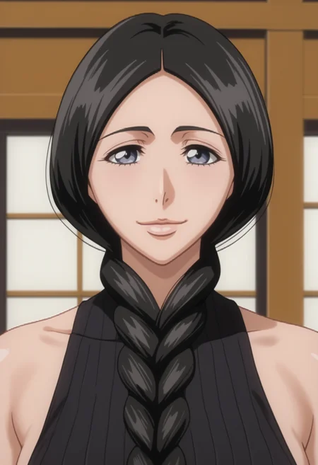 score_9, score_8_up, score_7_up, source_anime, BREAK 1girl, solo,mature female, <lora:DX888Retsu:1>, unohana retsu, single braid, ribbed sweater, sleeveless, smile,