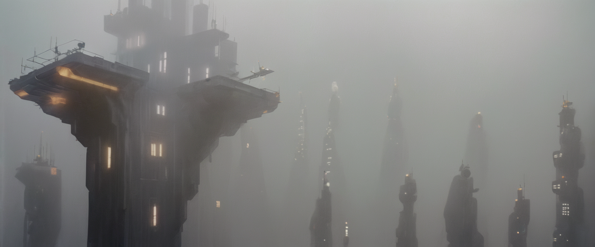 <lora:bldr-000007:1>bldr, a city with a lot of tall buildings in the fog, film grain
blade runner, retrofuturism