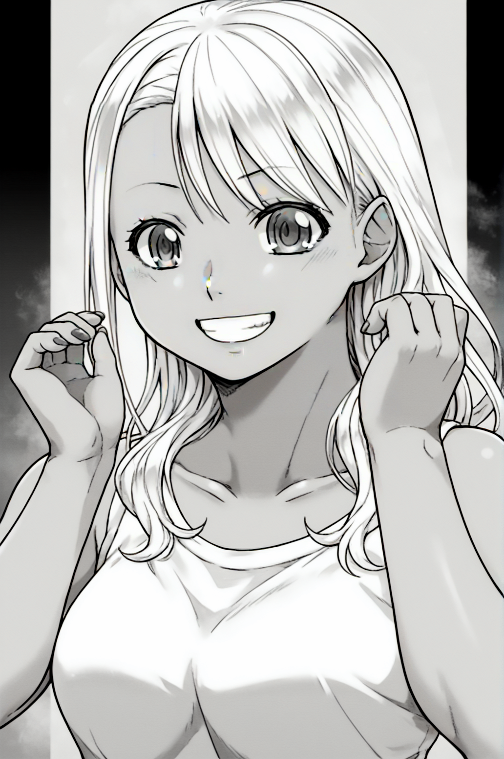 score_9, score_8_up, score_7_up, monochrome, manga_source, best background, detailed background, manga, grayscale  Rumi Tachibana, solo, hands on back, standing, happy, grin,  <lora:JN_Rumi_Tachibana:0.8>