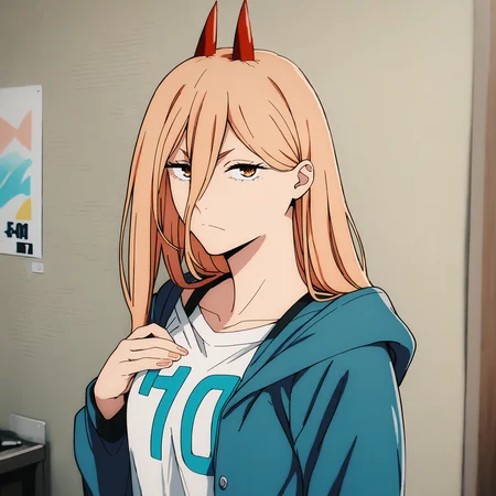 masterpiece, high-resolution, 1 girl, power, blond hair, red horns, looking at viewer, <lora:fpower-000007:1>, <lora:csm-artstyle:0.5>