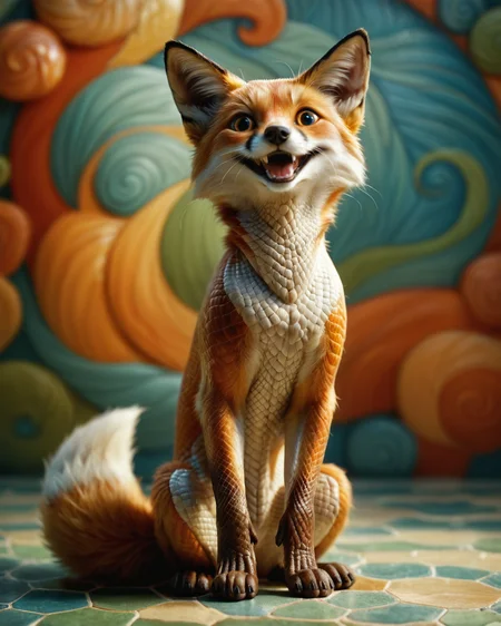 score_9, score_8_up, score_7_up, intricate details, rating_safe,
<lora:SnakeSkinStyle:0.7>,
1boy(solo, 
fox with Jed-snkskn, snakeskin, 
full body, looking at the viewer, solo, happy), detailed background, depth of field, subsurface scattering, 
<lora:ral-chrosc-clr:0.5>, ral-chrosc-clr,
<lora:xl_more_art-full_v1:0.3>,
<lora:add-detail-xl:0.3>