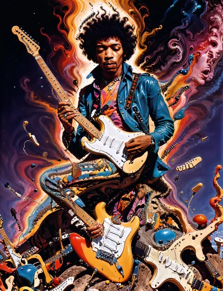 yjimi, jimi hendrix, fender stratocaster guitar, psychedelic, strangecomposition, surrealistcomposition style, <lora:Surrealist_Composition_XL:1> <lora:Jimi_SDXL:0.8>