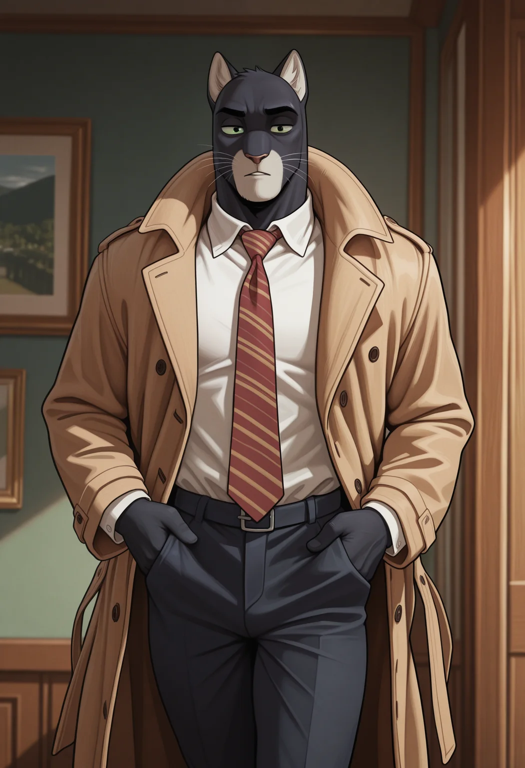 masterpiece, best quality, amazing quality, solo, 1boy, JohnBs, coat, white shirt, pants, necktie