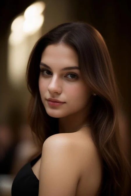 Indulge in the rich allure of vibrant, harmonized black tones, capturing a masterpiece with perfect anatomy. Utilizing a medium shot, the RAW photo showcases a 30-year-old woman against a castle ballroom background, highlighting her head, hair, shoulders, and hands down. Crafted with meticulous attention, the sexy woman's gaze at the viewer emphasizes cinematic light, even lighting, high key, low key, shadows, contrast, and visual details such as skin texture and small pores. The image is expertly crafted in 8K UHD using a DSLR camera with soft lighting for high-quality results, introducing a touch of film grain and shot with a Fujifilm XT3 in a Glamour setting. Incorporating film grain with a warm hue and tone, the image adds a layer of warmth. Technically, it boasts ultra-high resolution for a truly captivating result.