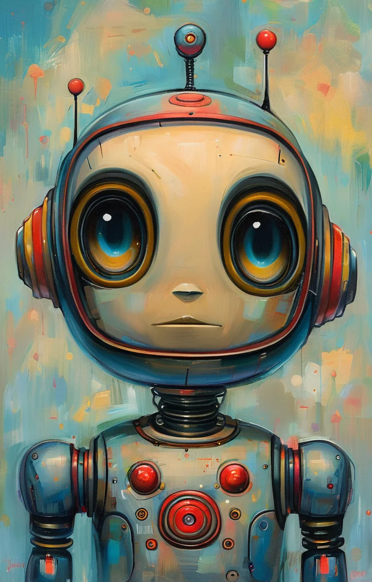 masterpiece,best quality,<lora:tbh158-sdxl:1>,illustration,style of Jeremiah Ketner, portrait of robot