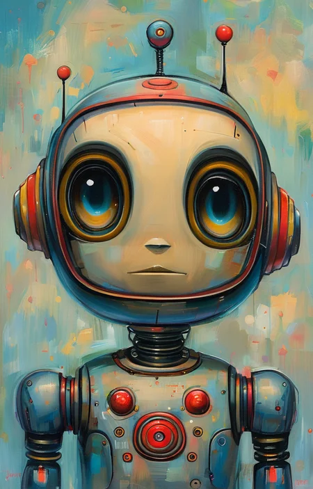 masterpiece,best quality,<lora:tbh158-sdxl:1>,illustration,style of Jeremiah Ketner, portrait of robot