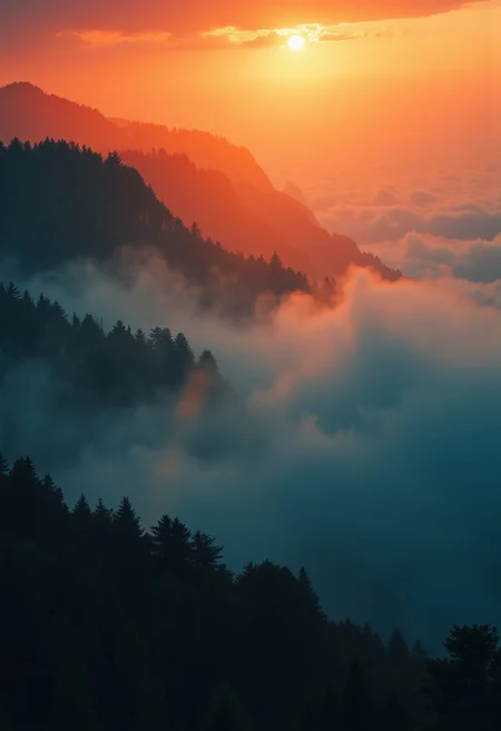 Create an image with only horizontal lines. Incorporate smoke and fog. The composition should feel organized and balanced, evoking odd charm. Atmospheric light. Vivid light.