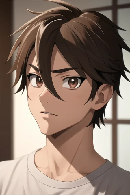 masterpiece, best quality, high quality, 1boy, solo, male focus, looking at viewer, upper body, <lora:takashi_komuro:0.70>, takashi_komuro, brown eyes, brown hair, hair between eyes, ,