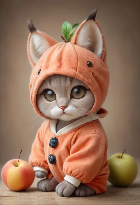 An award winning photo , a cute little baby cat,sitting around in a Peach costume, (fruit) , (((cuteness overload))) <lora:add-detail-xl:1>, <lora:WowifierXL-V2:1>, zhibi