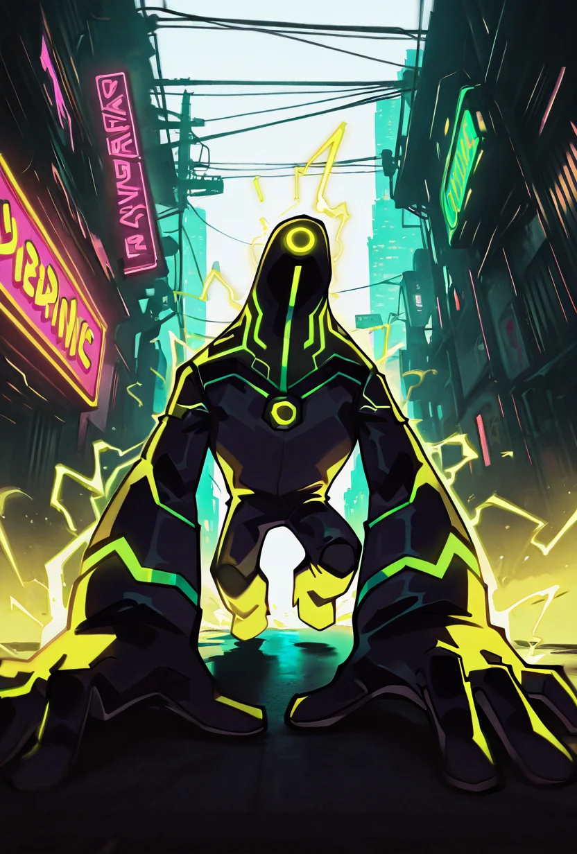 <lora:upgrade-08:1> upgrade, solo, no humans, neon trim, green strips, no humans,, dynamic pose, <lora:sakfsdajfkasd:1> alpharecdyt, charging up electricity, cyberpunk city, neon lights, masterpiece, best quality, amazing quality, very aesthetic, absurdres, newest,