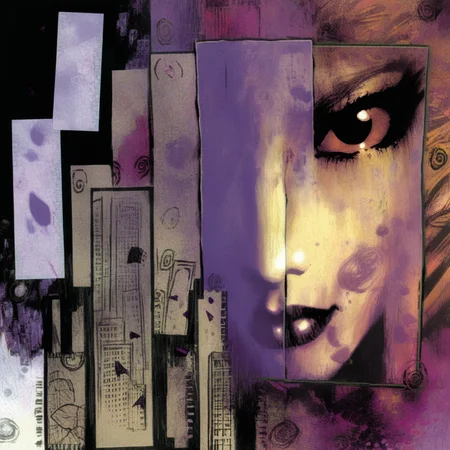 astrstica girl's face in the background of a dark city in the morning<lora:astrstica:1>