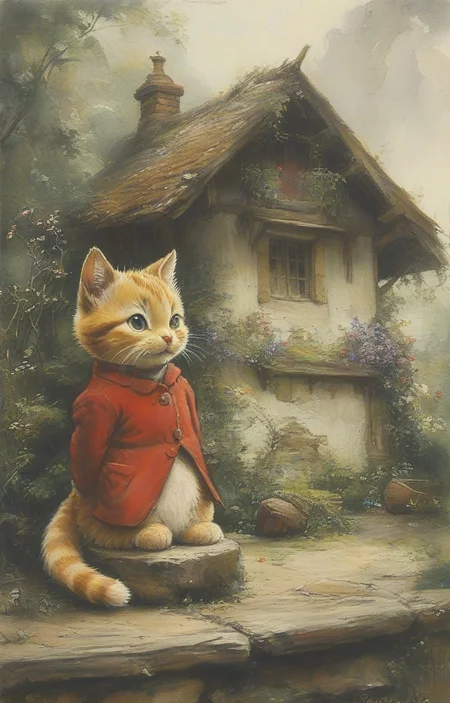 masterpiece,best quality,<lora:tbh131-sdxl:0.8>,cyber cat,painting,style of E. H. Shepard,