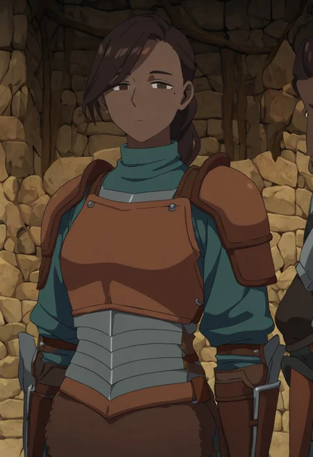 masterpiece, best quality, newest, absurdres, highres,
DMStyle-DmpackV1.0, official style,
DMPACK-1-Kiki, dark-skinned female, beauty mark, mole under eye, brown hair, dark skin, ponytail, brown eyes, armor, kikiarmor,