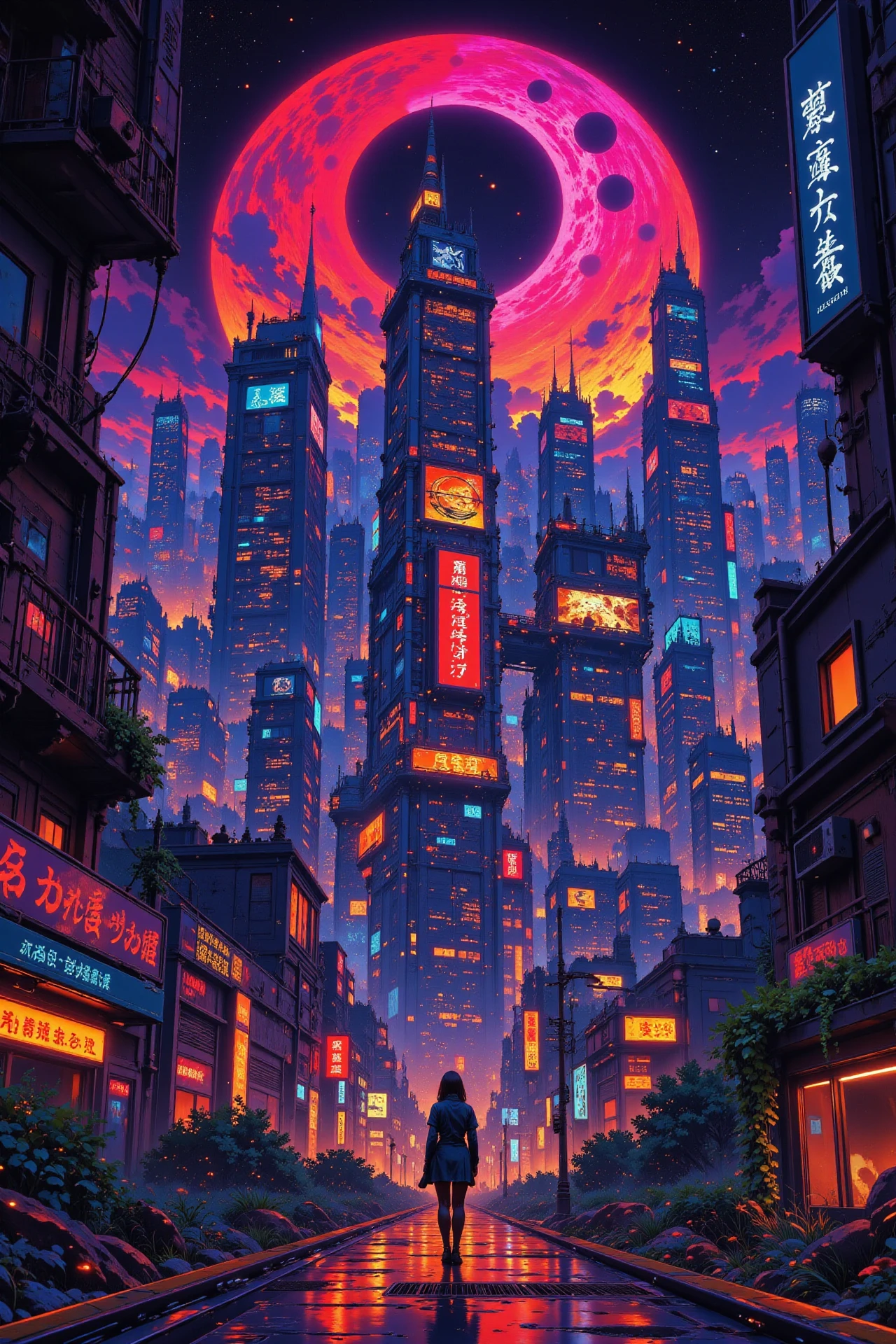 a lunar sci-fi futuristic city beautiful cyberpunk landscape, sunset, woman, very intricate, very detailed, sharp, bright, colorful, <lora:Hand v2:0.5> <lora:Anti-Blur:1><lora:Insane Detail Slider:0.25>  <lora:flux.1_lora_flyway_Epic-detail_v2:0.3> <lora:fluxenhancer:0.25> <lora:ROWER:0.6> <lora:flux-charmer-v1-1:0.4><lora:Vibrantly_Sharp_style_v.5:0.4> <lora:bv-cybstyenh-v1_rank16_bf16:0.6>  <lora:Anime_style:0.8> anime style
