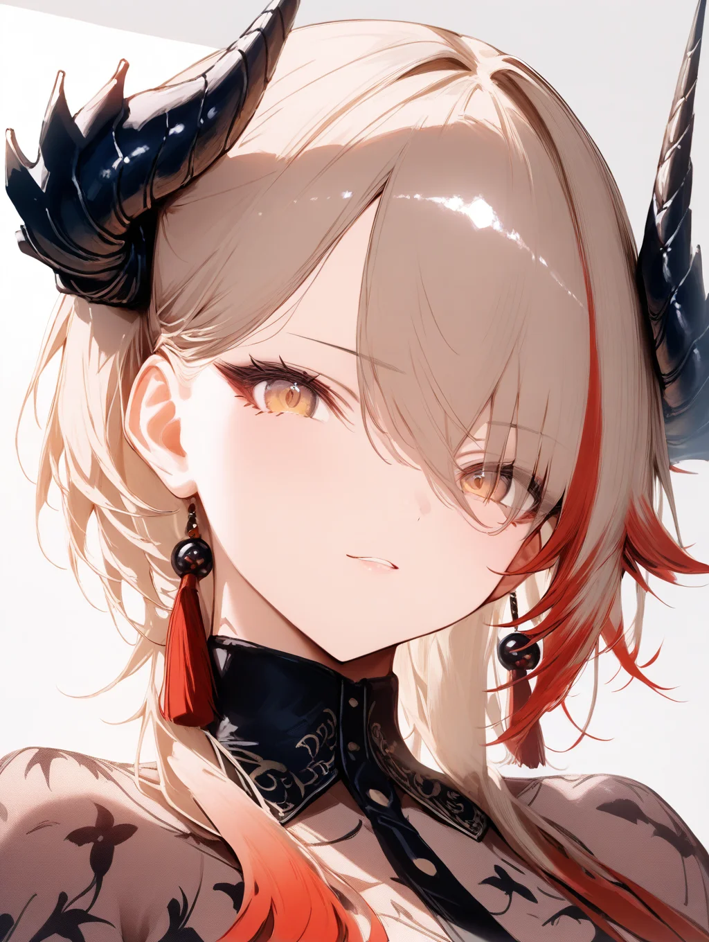 1girl, solo, kokuyou_lira,dragon horns,brown eyes, portrait, 
 <lora:kokuyou_lira-a4zero-v1:1>, masterpiece, high score, great score, absurdres